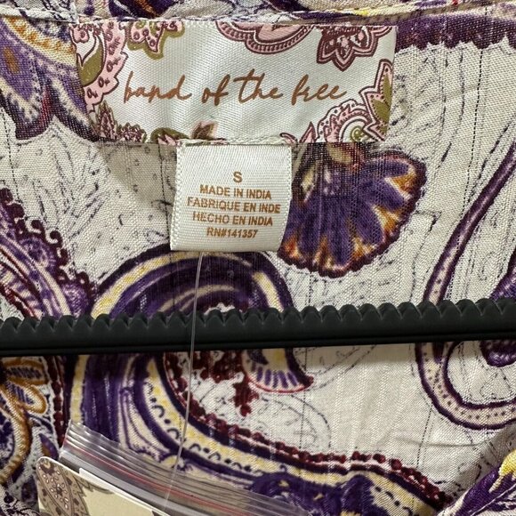 Band Of The Free Size S Lyonnette Paisley Cream Purple Boho Mini Dress NWT - Picture 7 of 8